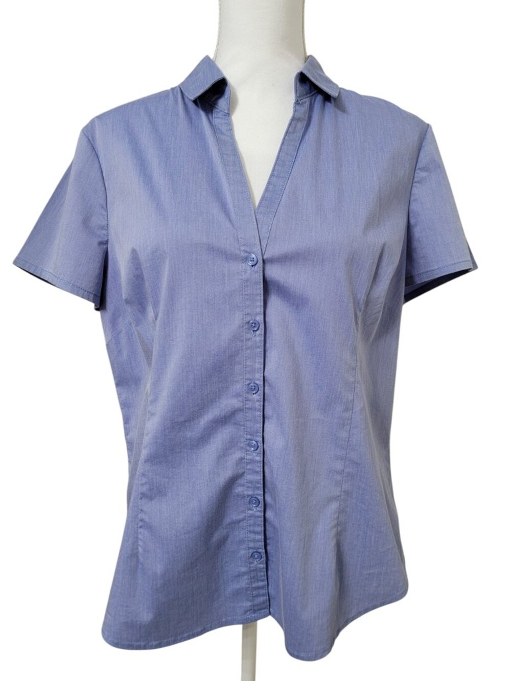 New York & Company Size L Blue Short Sleeve Button Down Dress Shirt